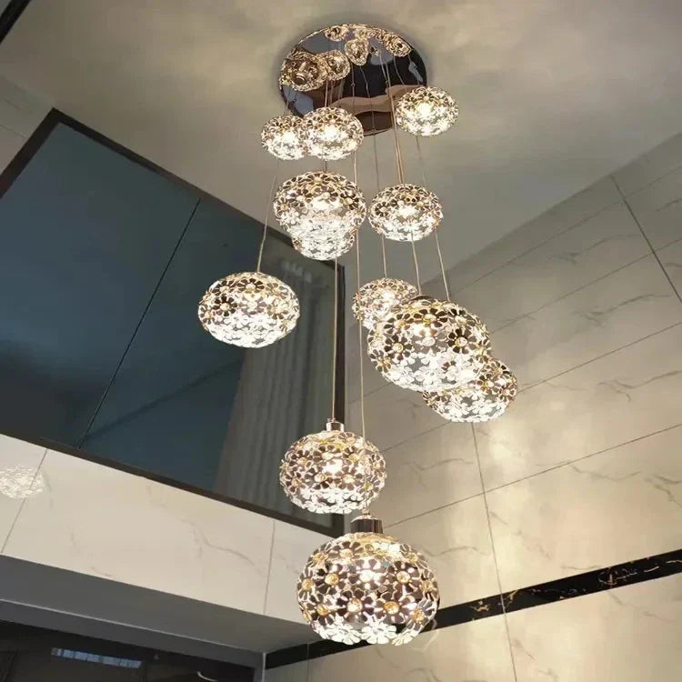Modern Stainless Steel Petal Chandelier for Staircase for high ceiling staircase and foyer lighting
