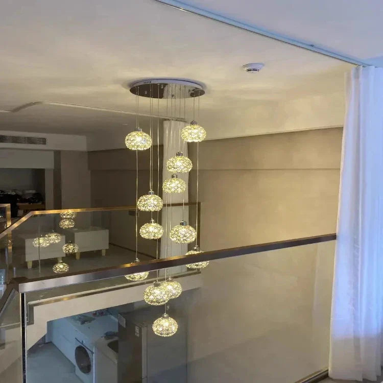 Modern Stainless Steel Petal Chandelier for Staircase for high ceiling staircase and foyer lighting
