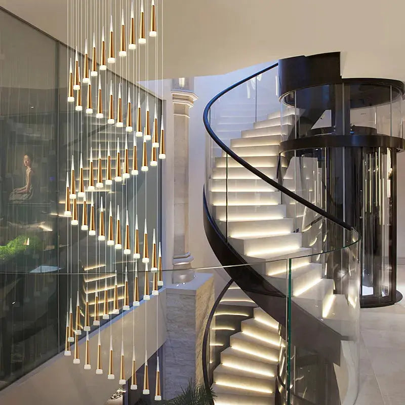 Modern Staircase Chandelier Lighting for high ceiling staircase and foyer lighting