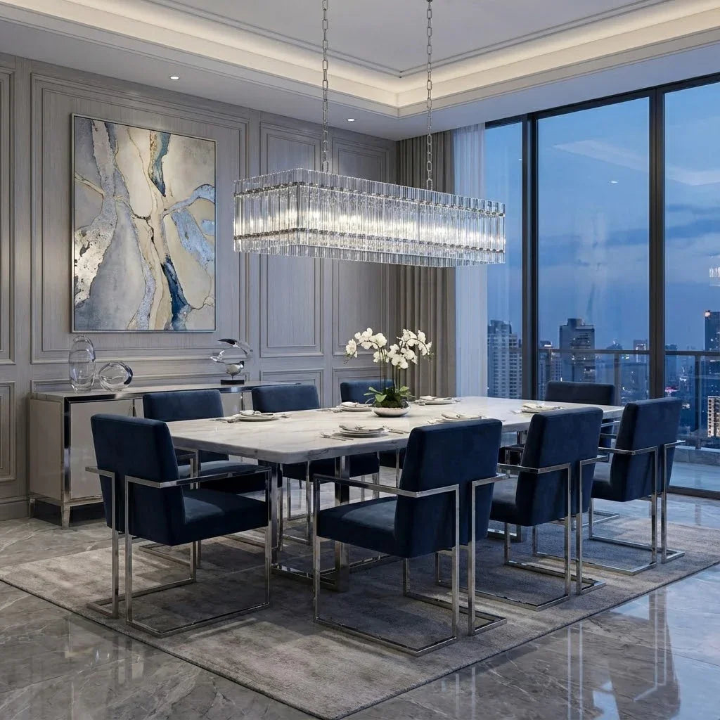 Modern Rectangular Linear Chandelier by Bling Lighting Studio