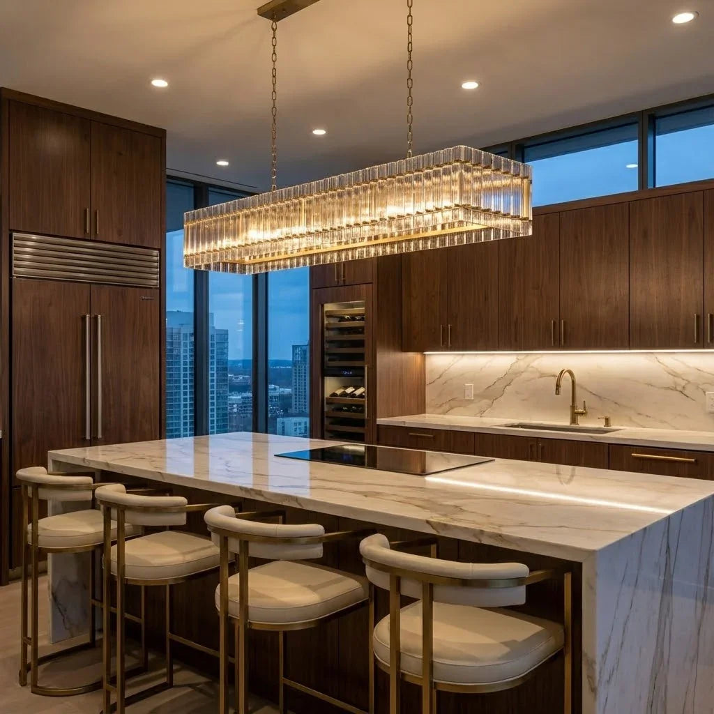 Modern Rectangular Linear Chandelier by Bling Lighting Studio