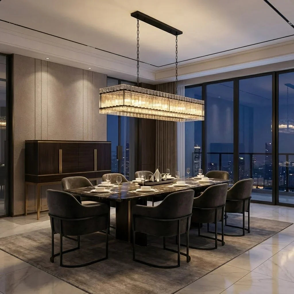 Modern Rectangular Linear Chandelier by Bling Lighting Studio