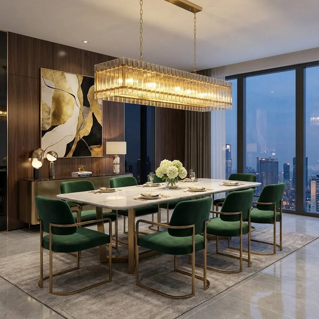 Modern Rectangular Linear Chandelier by Bling Lighting Studio