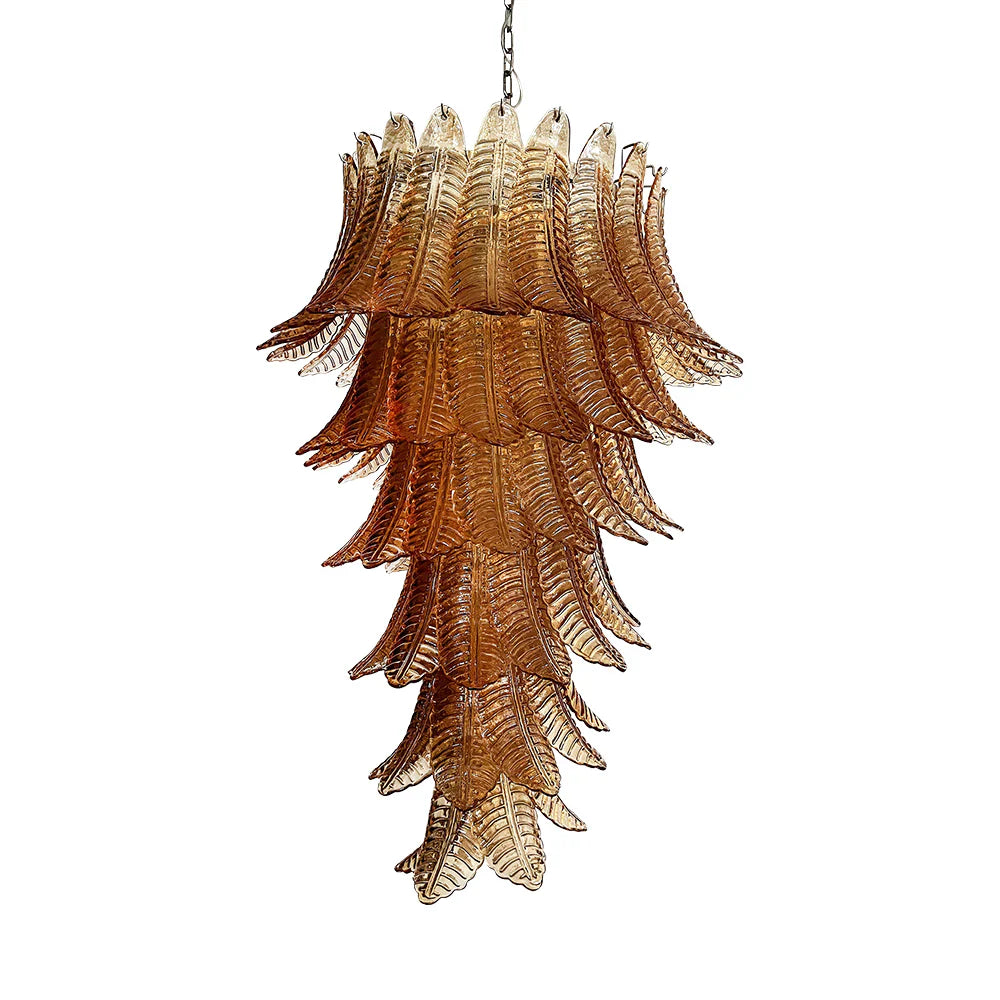 Murano Amber Felch Spiral Chandelier by Bling Lighting Studio
