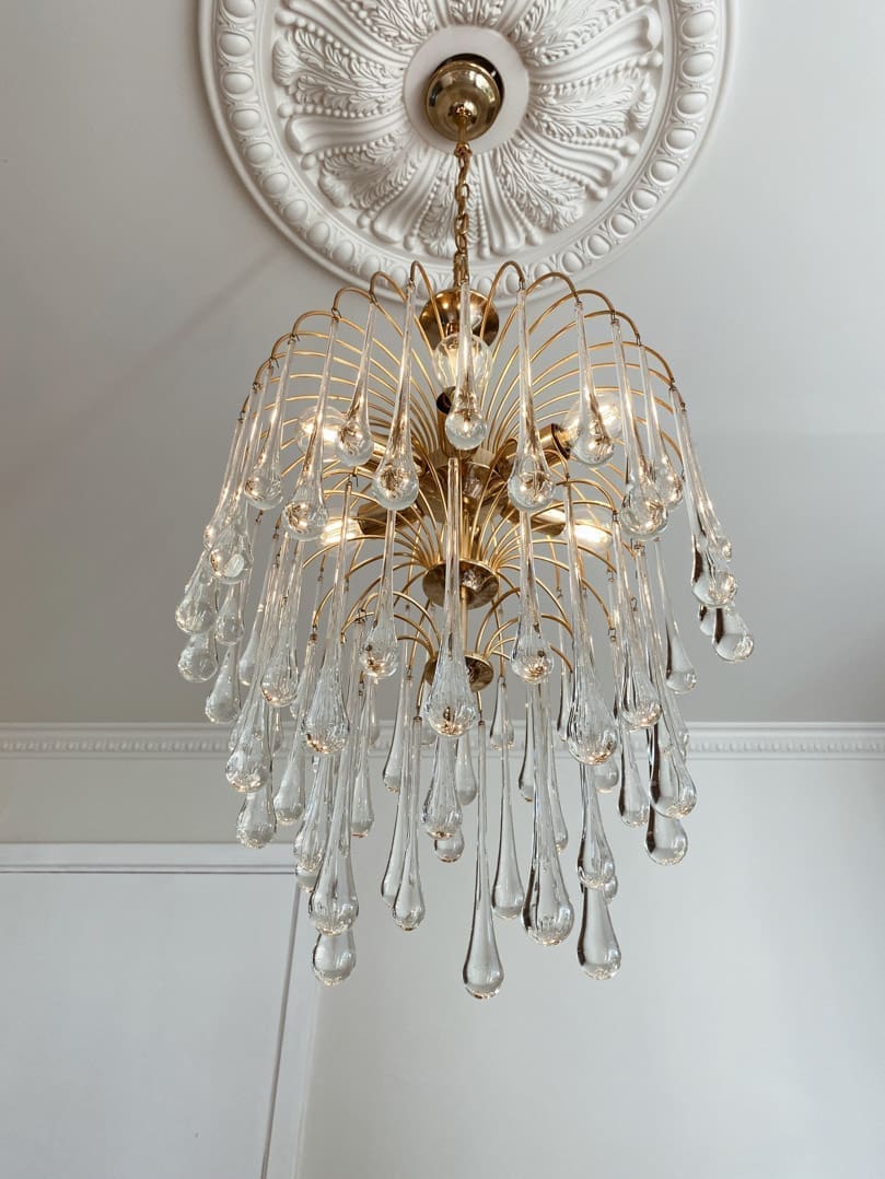 Vintage – Murano chandelier – Teardrop – 68 drops – Clear