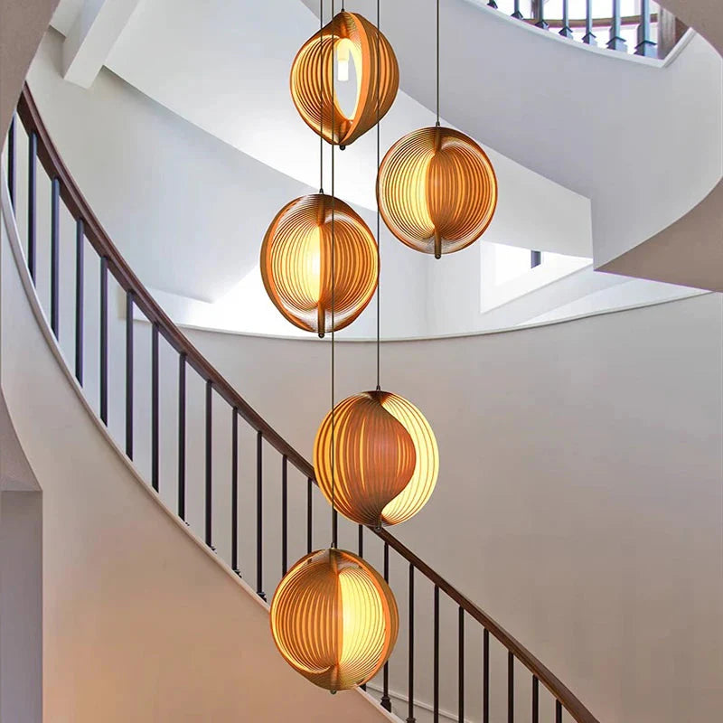 Nia Wood Staircase Chandelier for high ceiling staircase and foyer lighting