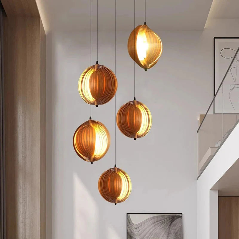 Nia Wood Staircase Chandelier for high ceiling staircase and foyer lighting