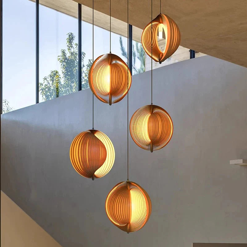Nia Wood Staircase Chandelier for high ceiling staircase and foyer lighting