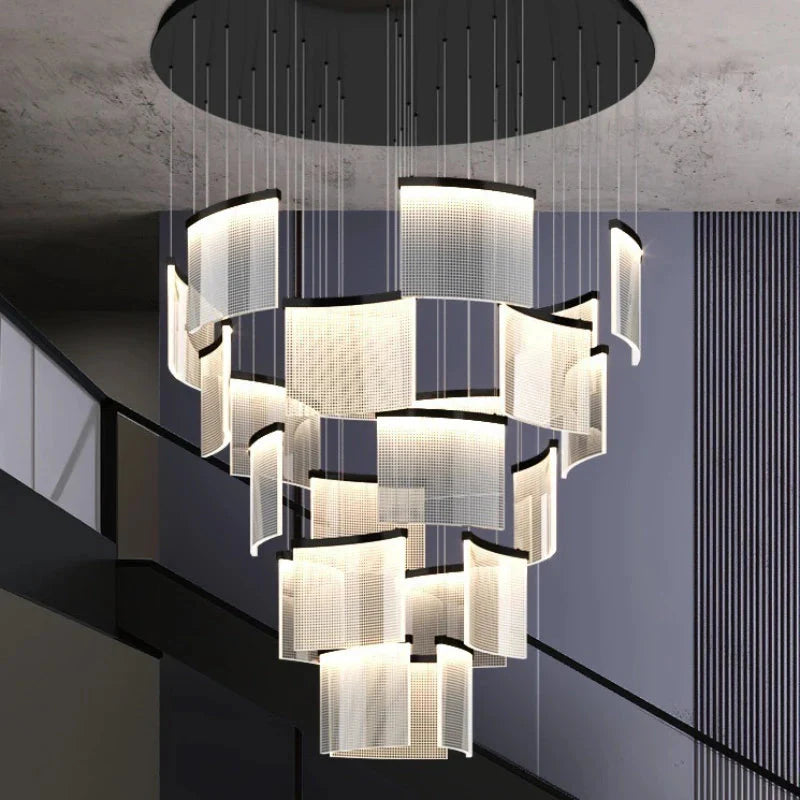 Nordic Ceiling Stair Chandelier Gold/Black for high ceiling staircase and foyer lighting