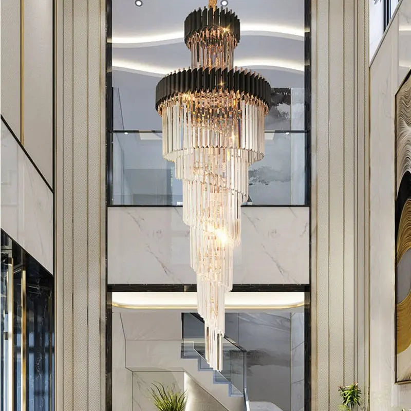 Olivia Crystal Modern Stair Chandelier for high ceiling staircase and foyer lighting