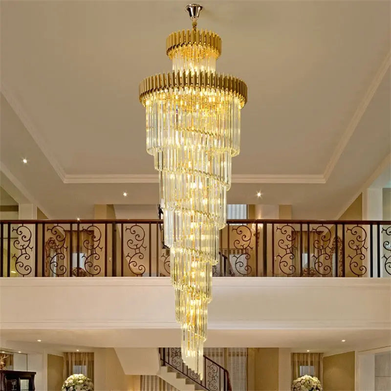 Olivia Crystal Modern Stair Chandelier for high ceiling staircase and foyer lighting