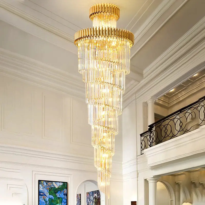 Olivia Crystal Modern Stair Chandelier for high ceiling staircase and foyer lighting