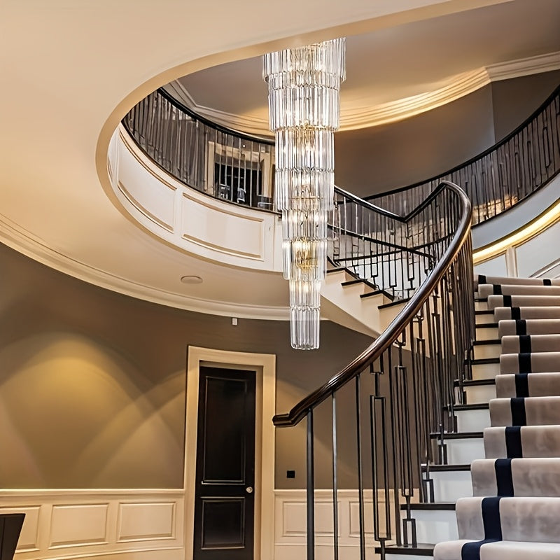 Oly Crystal Staircase Chandelier for high ceiling staircase and foyer lighting