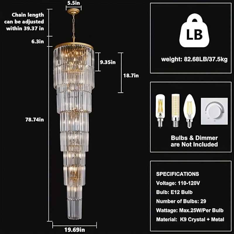 Oly Crystal Staircase Chandelier for high ceiling staircase and foyer lighting
