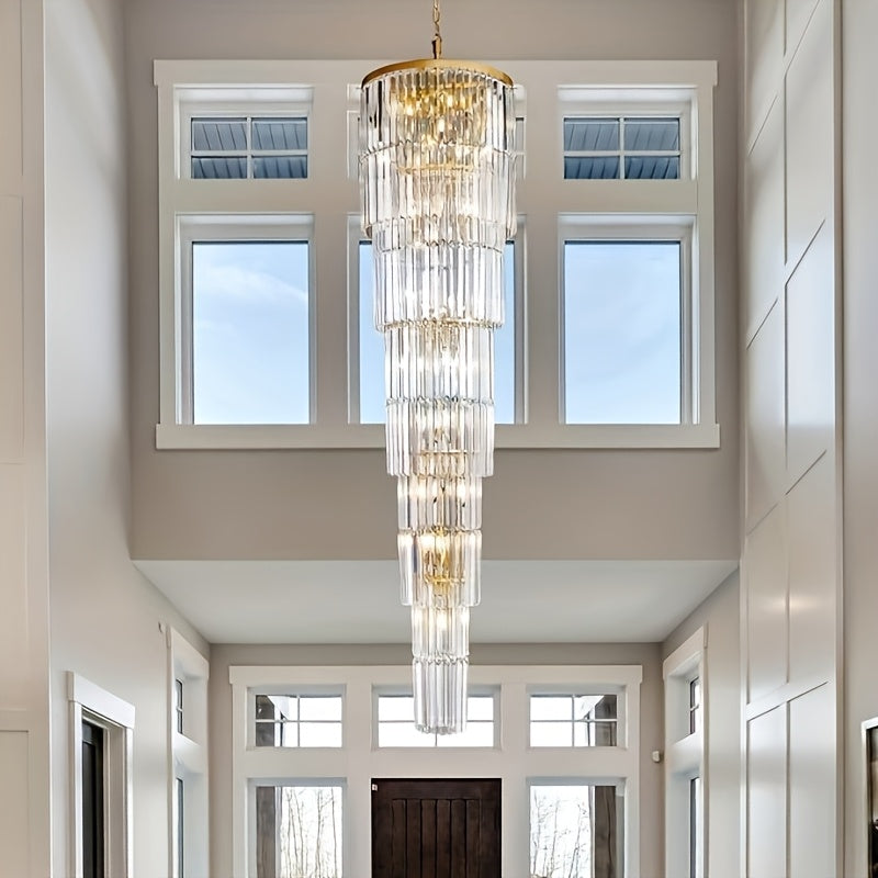 Oly Crystal Staircase Chandelier for high ceiling staircase and foyer lighting