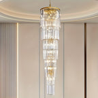 Oly Crystal Staircase Chandelier for high ceiling staircase and foyer lighting