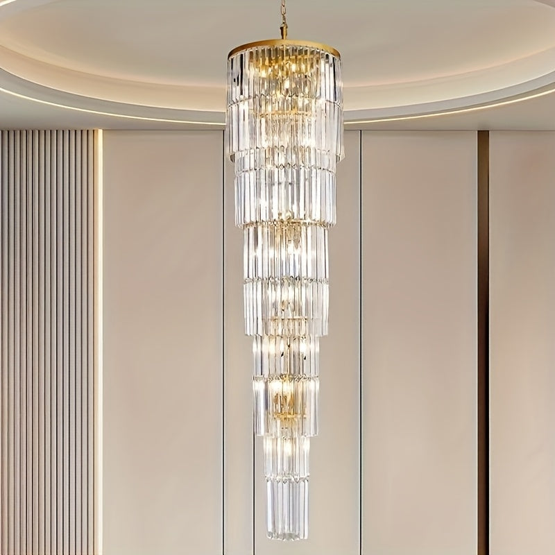 Oly Crystal Staircase Chandelier for high ceiling staircase and foyer lighting