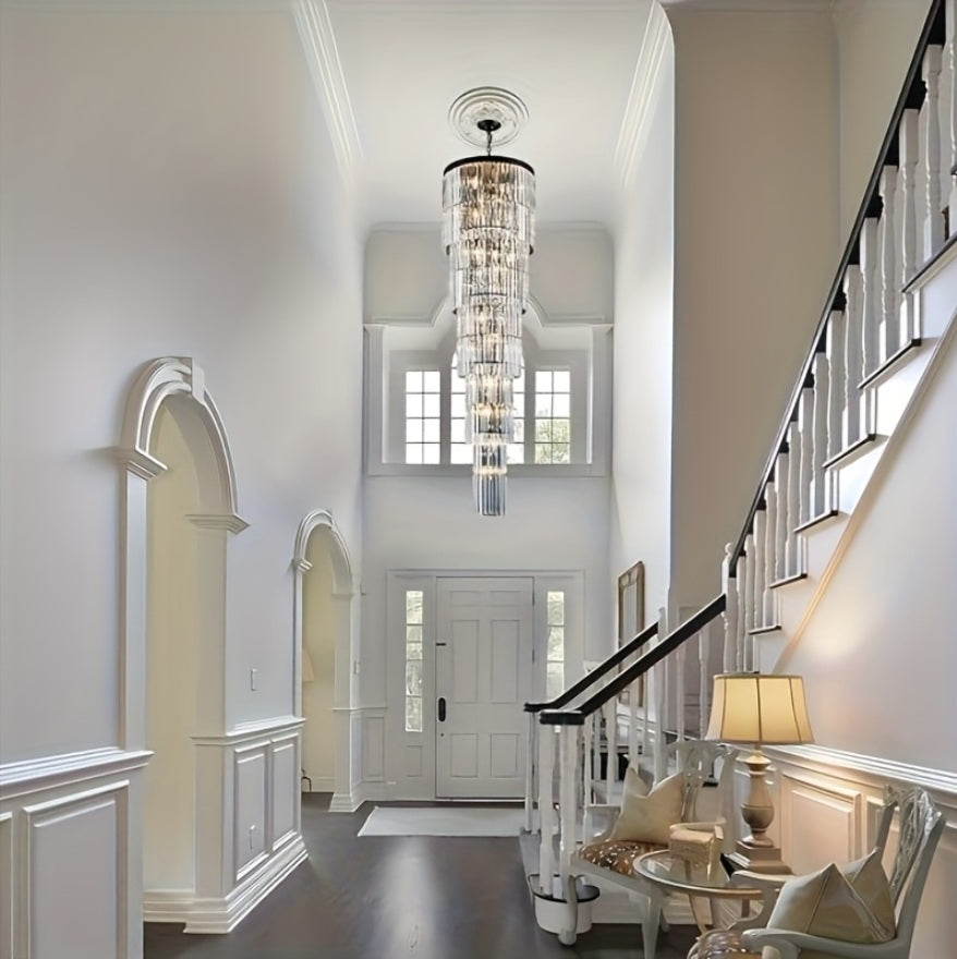Oly Crystal Staircase Chandelier for high ceiling staircase and foyer lighting