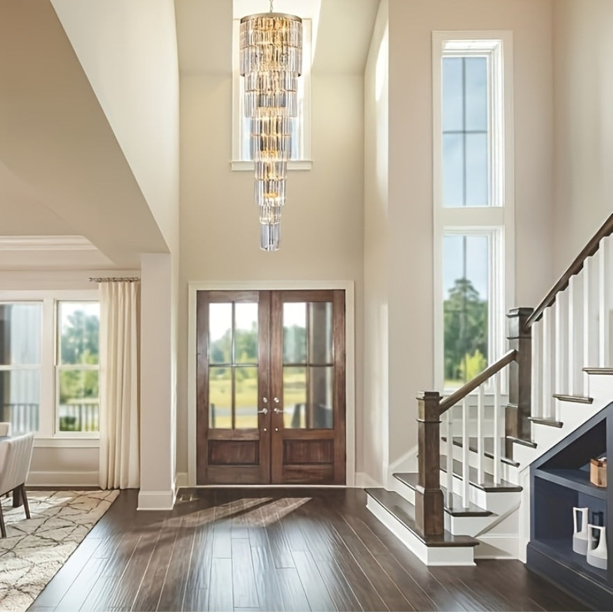 Oly Crystal Staircase Chandelier for high ceiling staircase and foyer lighting