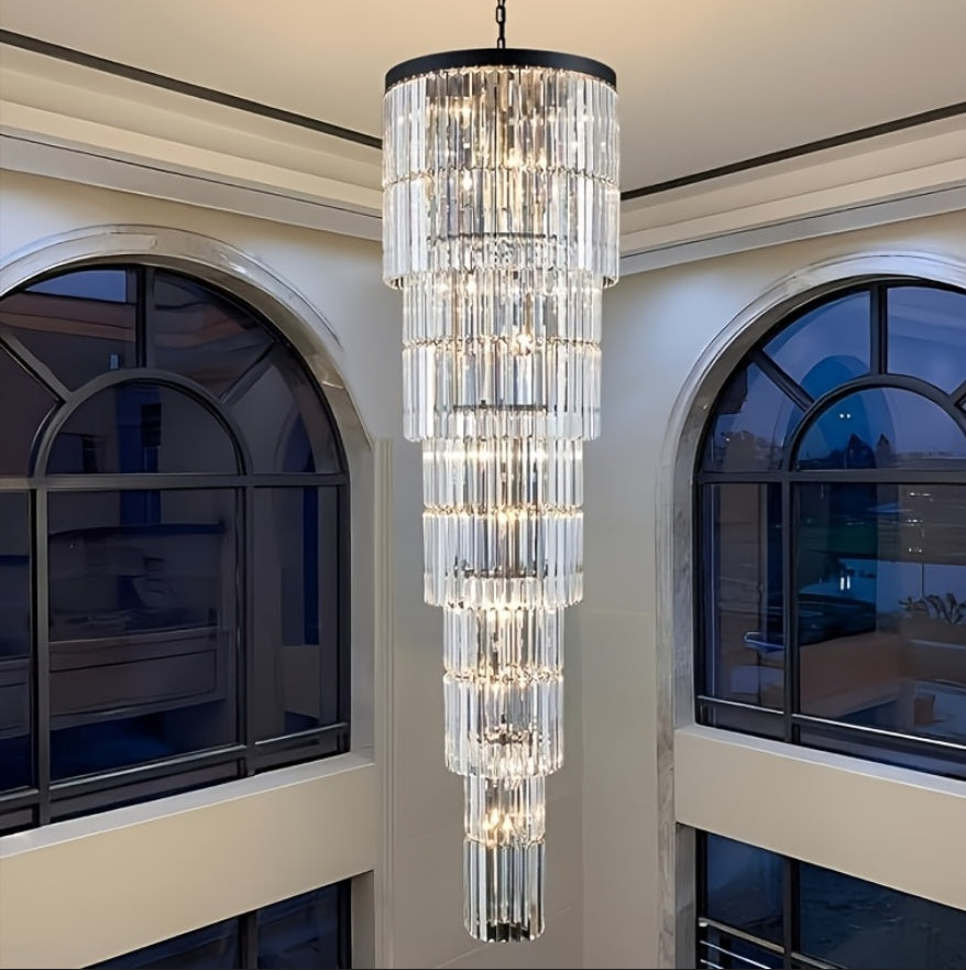 Oly Crystal Staircase Chandelier for high ceiling staircase and foyer lighting