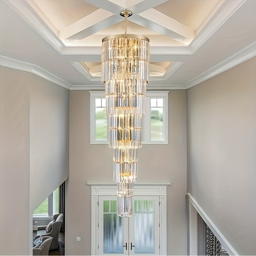 Oly Crystal Staircase Chandelier for high ceiling staircase and foyer lighting