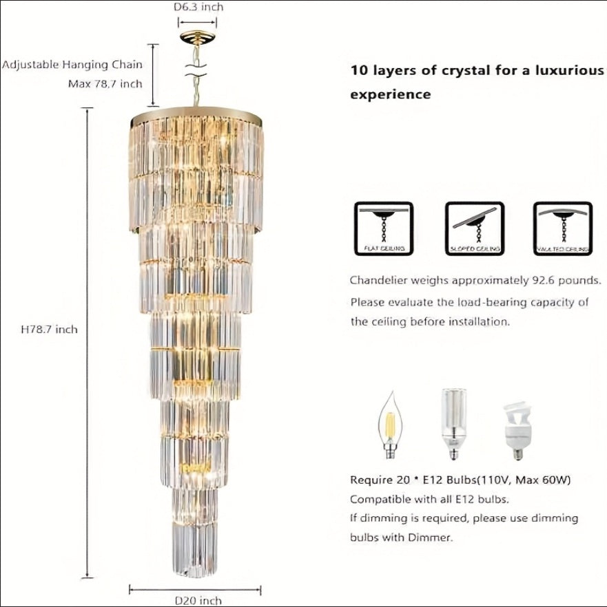 Oly Crystal Staircase Chandelier for high ceiling staircase and foyer lighting