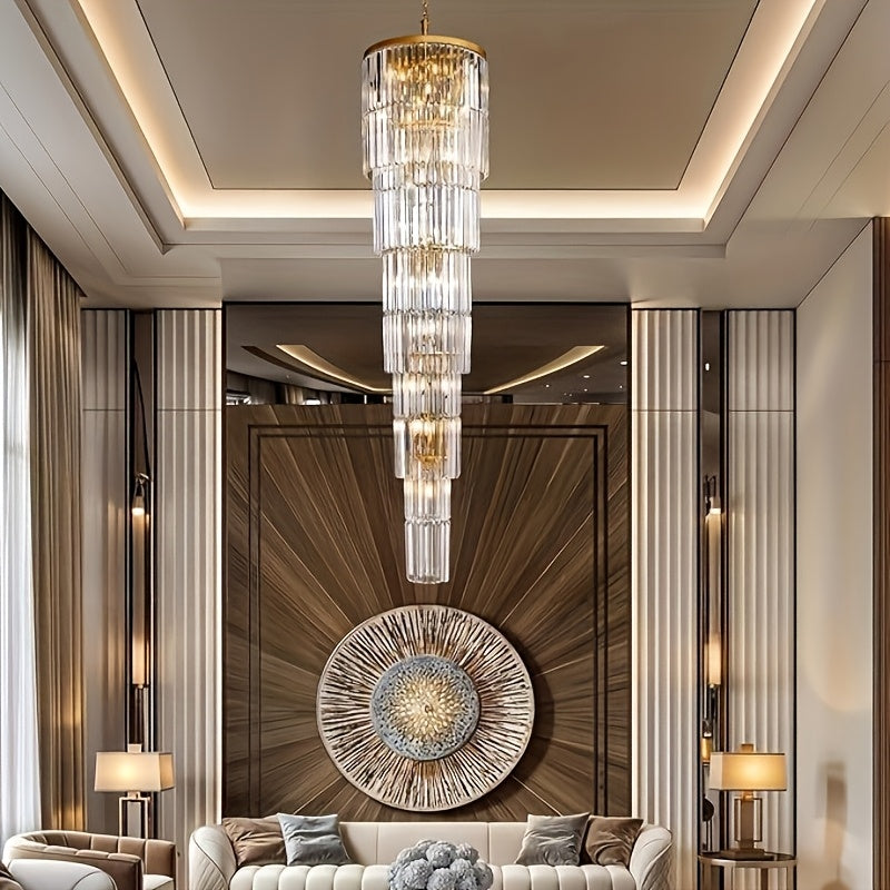 Oly Crystal Staircase Chandelier for high ceiling staircase and foyer lighting