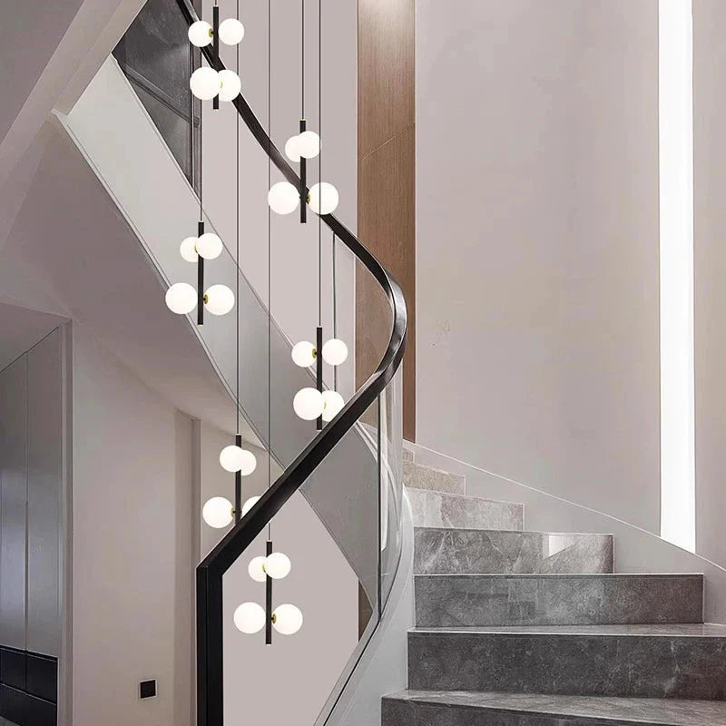 Opal Globe Staircase Pendant Light for high ceiling staircase and foyer lighting