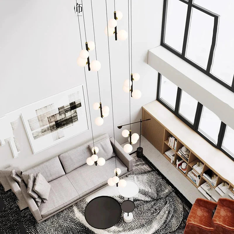 Opal Globe Staircase Pendant Light for high ceiling staircase and foyer lighting