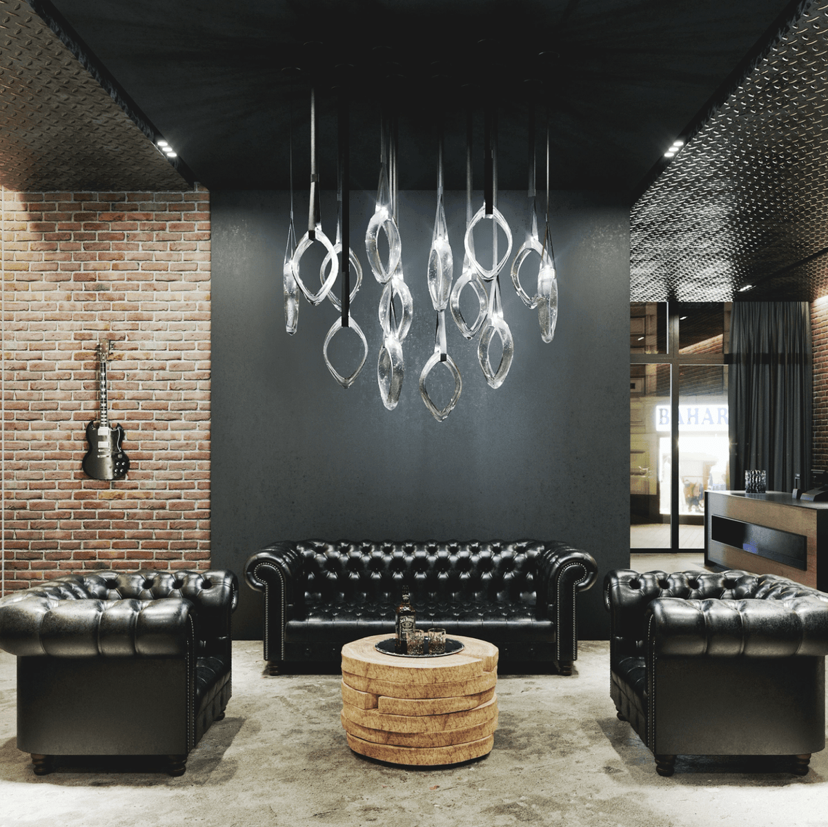 Origin Chandelier chandelier in a tall interior