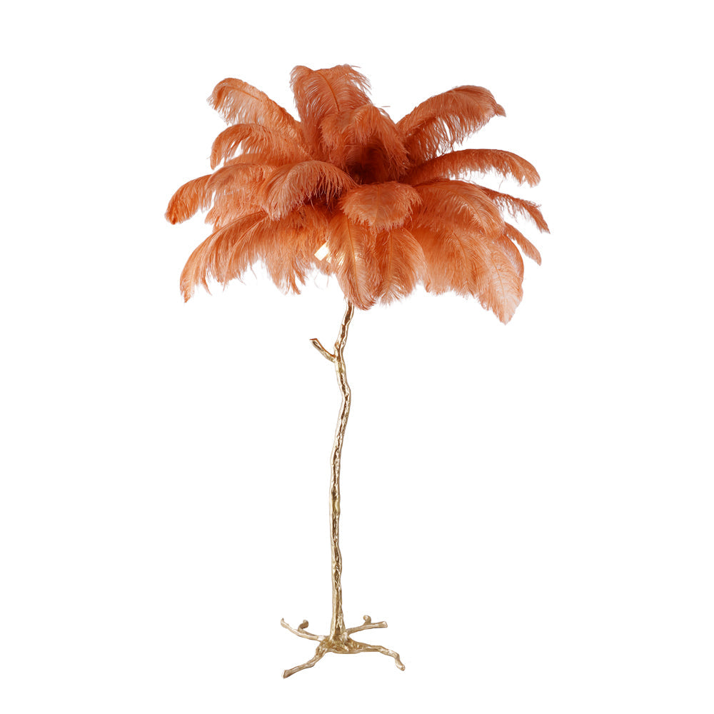 Ostrich Feather Brass Floor Lamp by Bling Lighting Studio