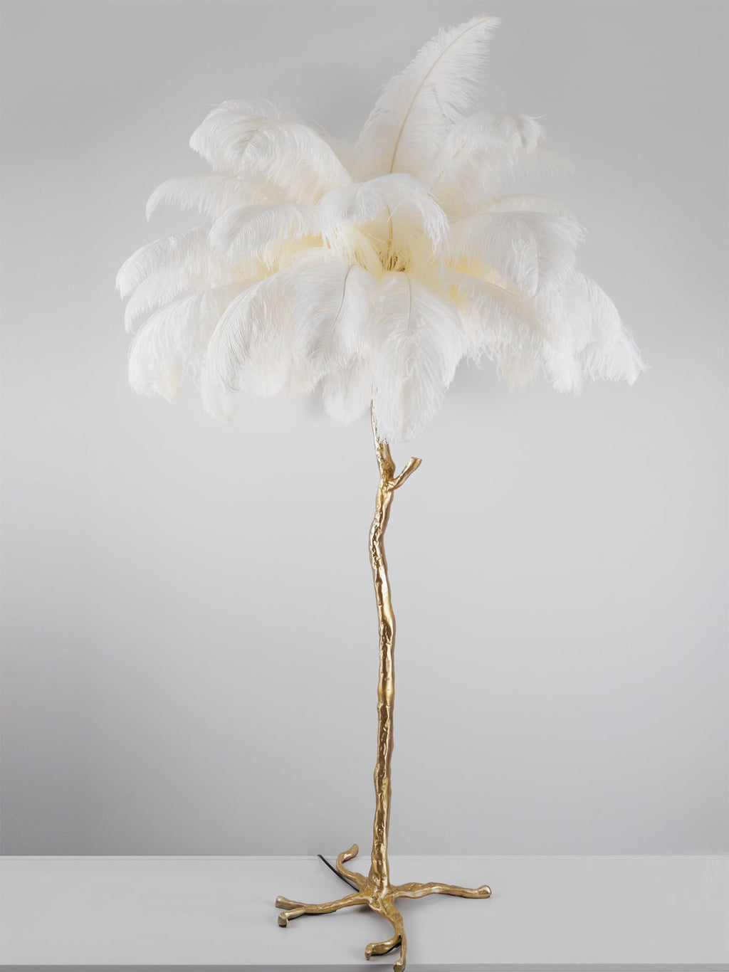 Ostrich Feather Brass Floor Lamp by Bling Lighting Studio