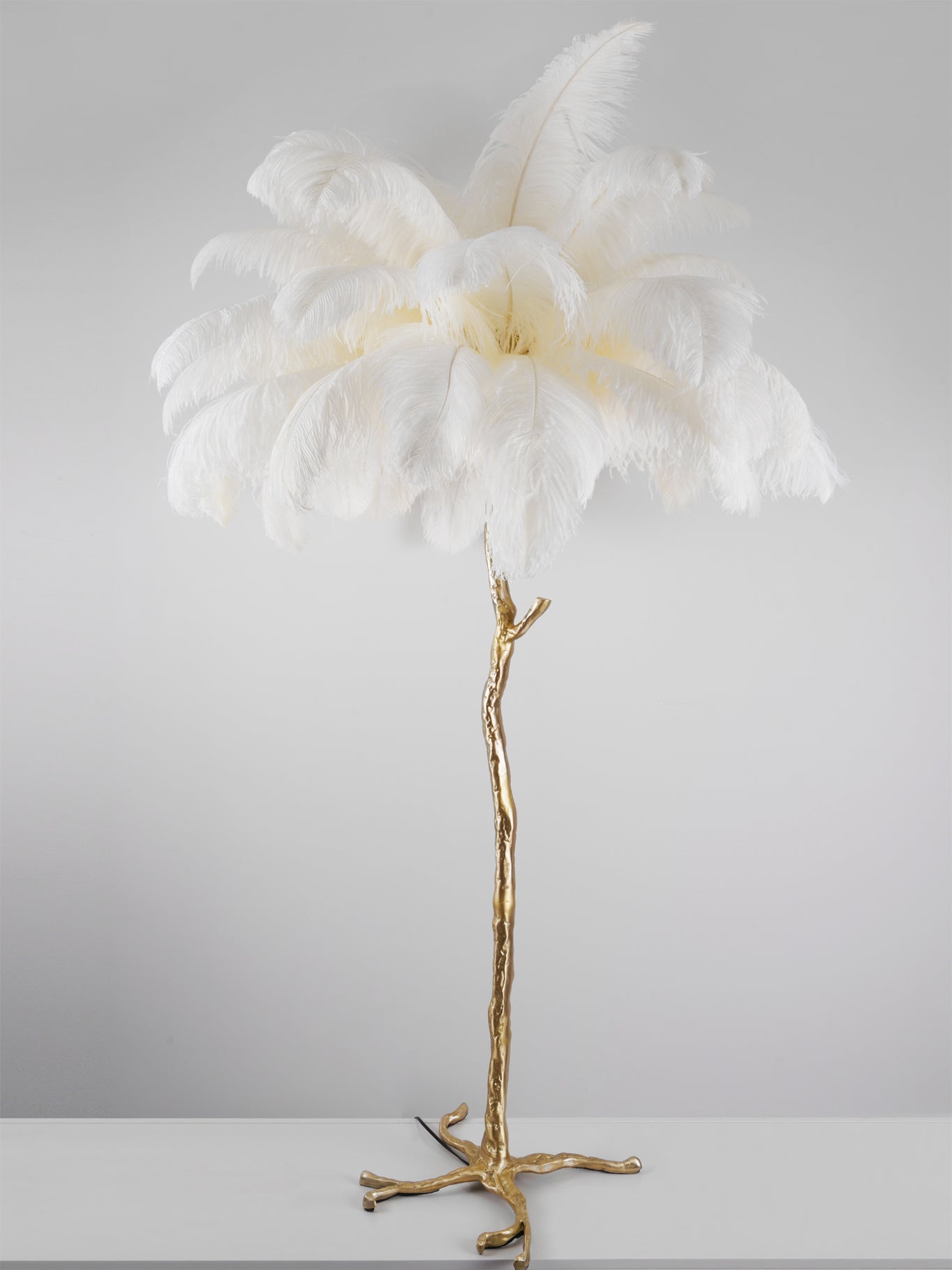 Ostrich Feather Brass Floor Lamp by Bling Lighting Studio