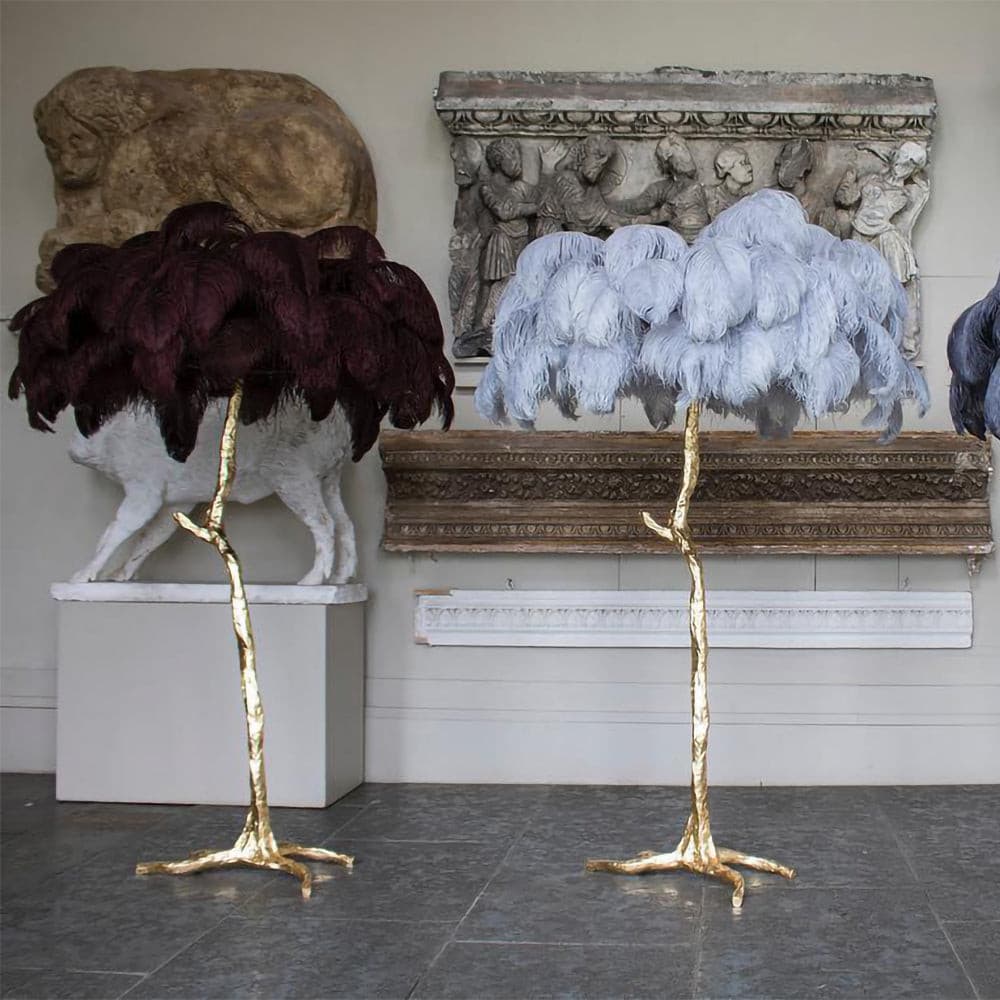 Ostrich Feather Brass Floor Lamp by Bling Lighting Studio