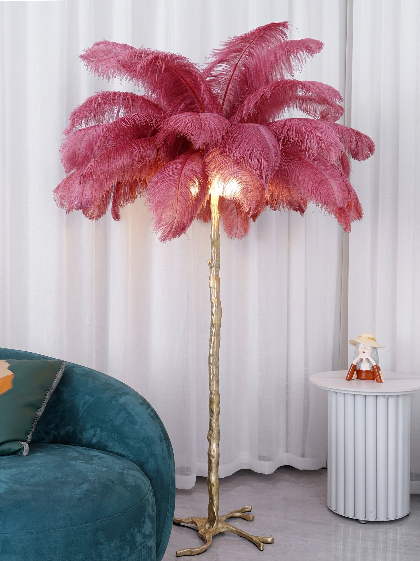 Ostrich Feather Brass Floor Lamp by Bling Lighting Studio
