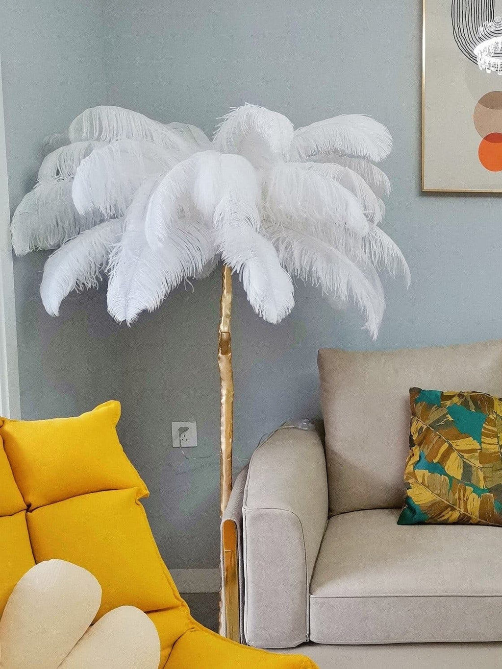 Ostrich Feather Brass Floor Lamp by Bling Lighting Studio