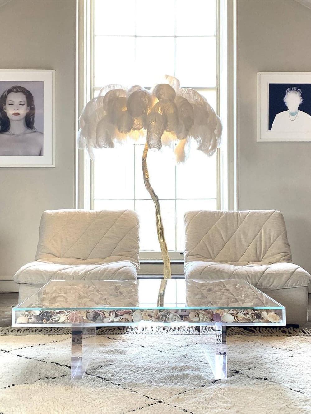 Ostrich Feather Brass Floor Lamp by Bling Lighting Studio