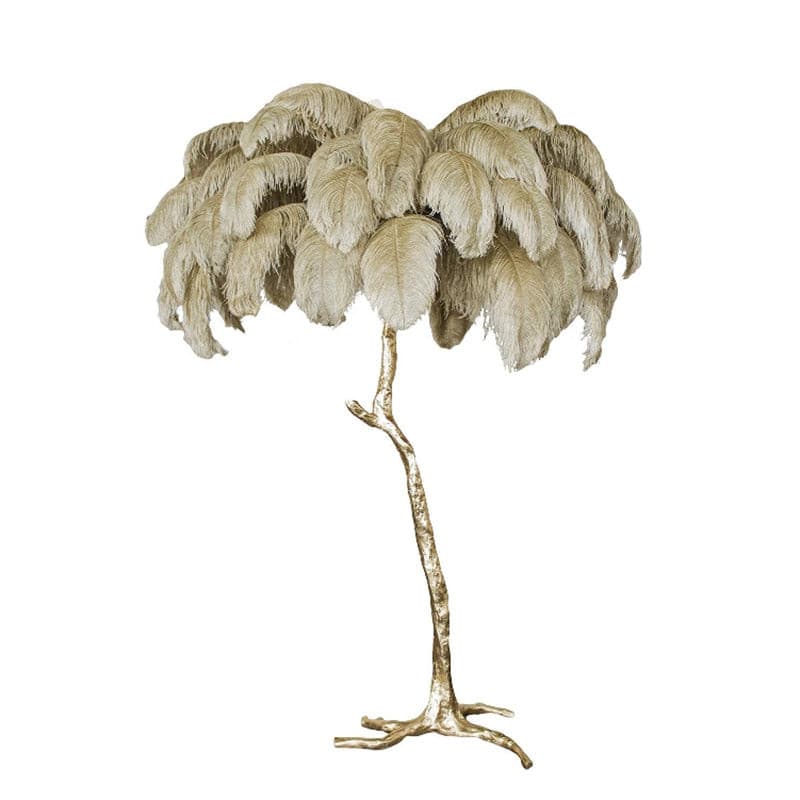 Ostrich Feather Brass Floor Lamp by Bling Lighting Studio