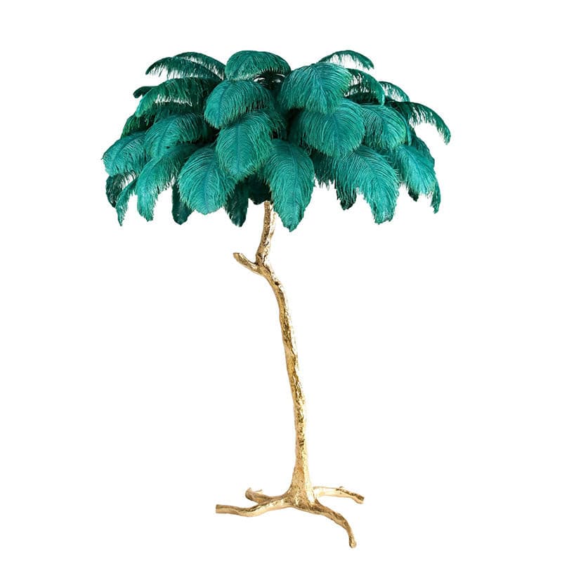 Ostrich Feather Brass Floor Lamp by Bling Lighting Studio