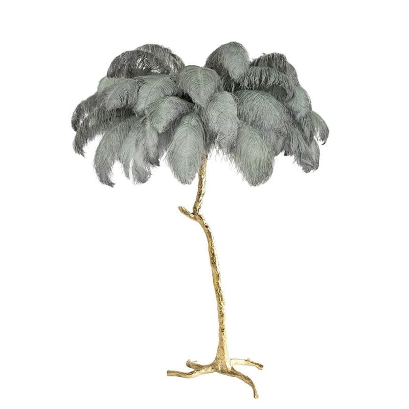 Ostrich Feather Brass Floor Lamp by Bling Lighting Studio