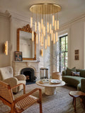 Palix Marble and Brass Chandelier for high ceiling staircase and foyer lighting