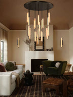 Palix Marble and Brass Chandelier for high ceiling staircase and foyer lighting