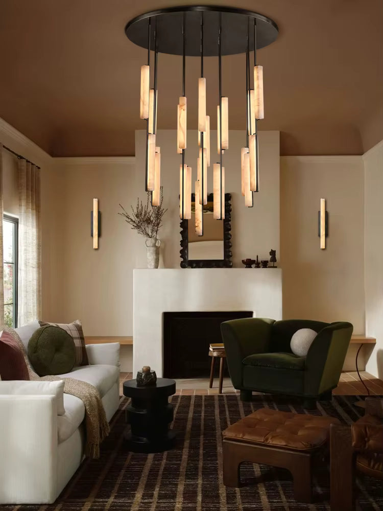 Palix Marble and Brass Chandelier for high ceiling staircase and foyer lighting