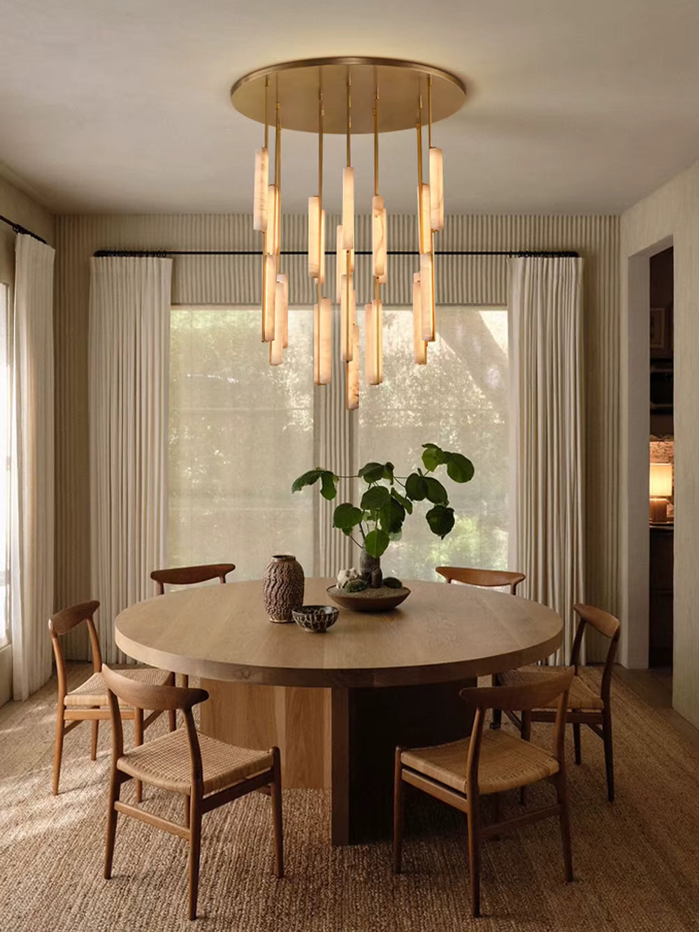 Palix Marble and Brass Chandelier for high ceiling staircase and foyer lighting