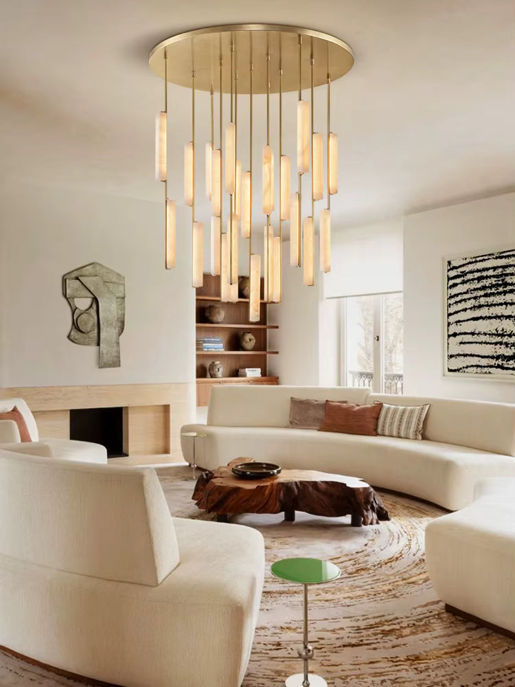 Palix Marble and Brass Chandelier for high ceiling staircase and foyer lighting