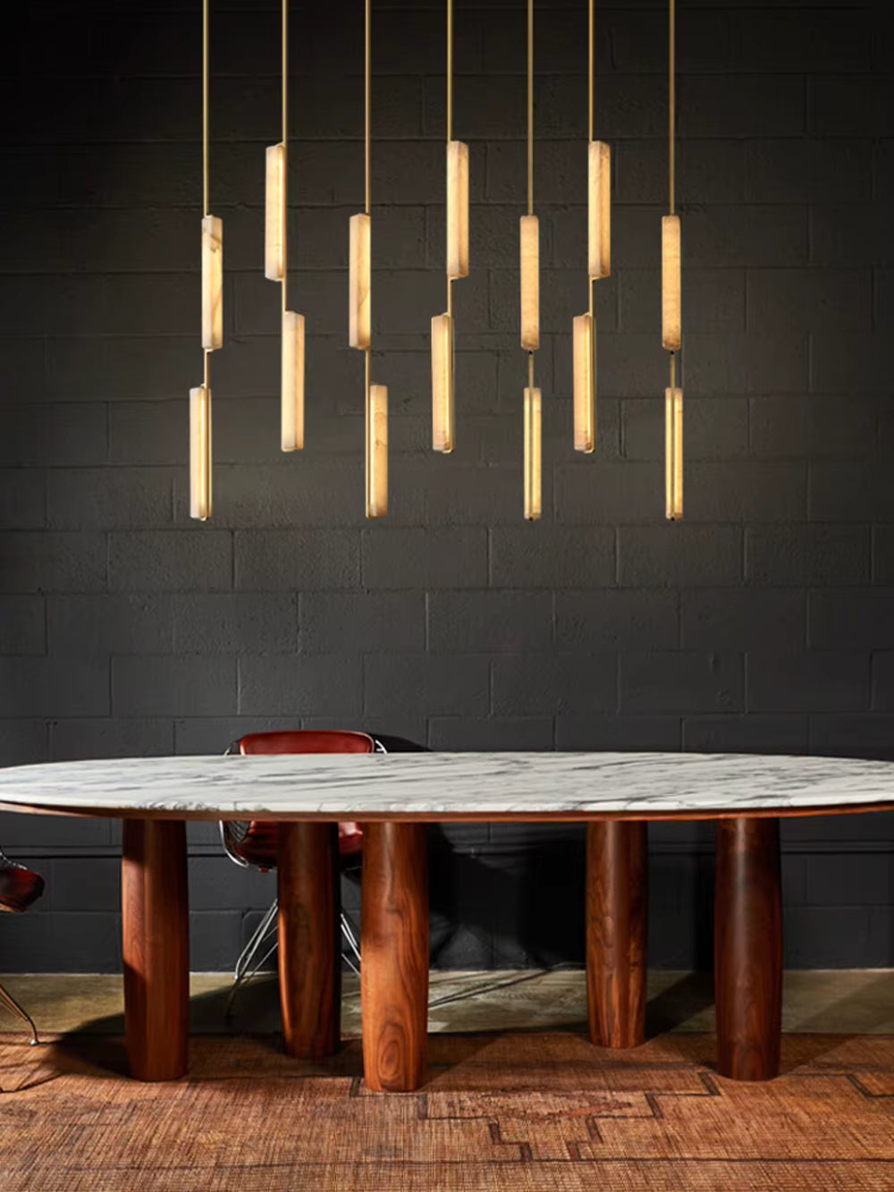 Palix Marble and Brass Chandelier for high ceiling staircase and foyer lighting