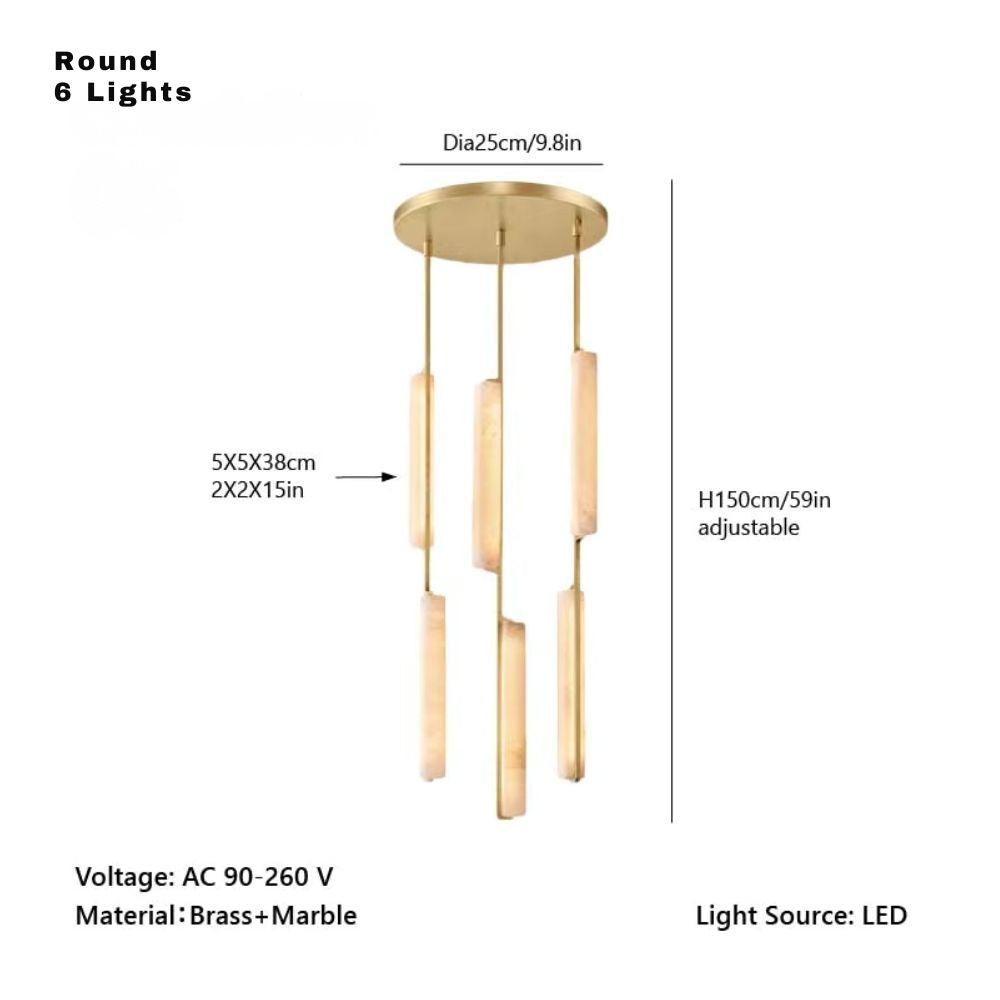 Palix Marble and Brass Chandelier for high ceiling staircase and foyer lighting