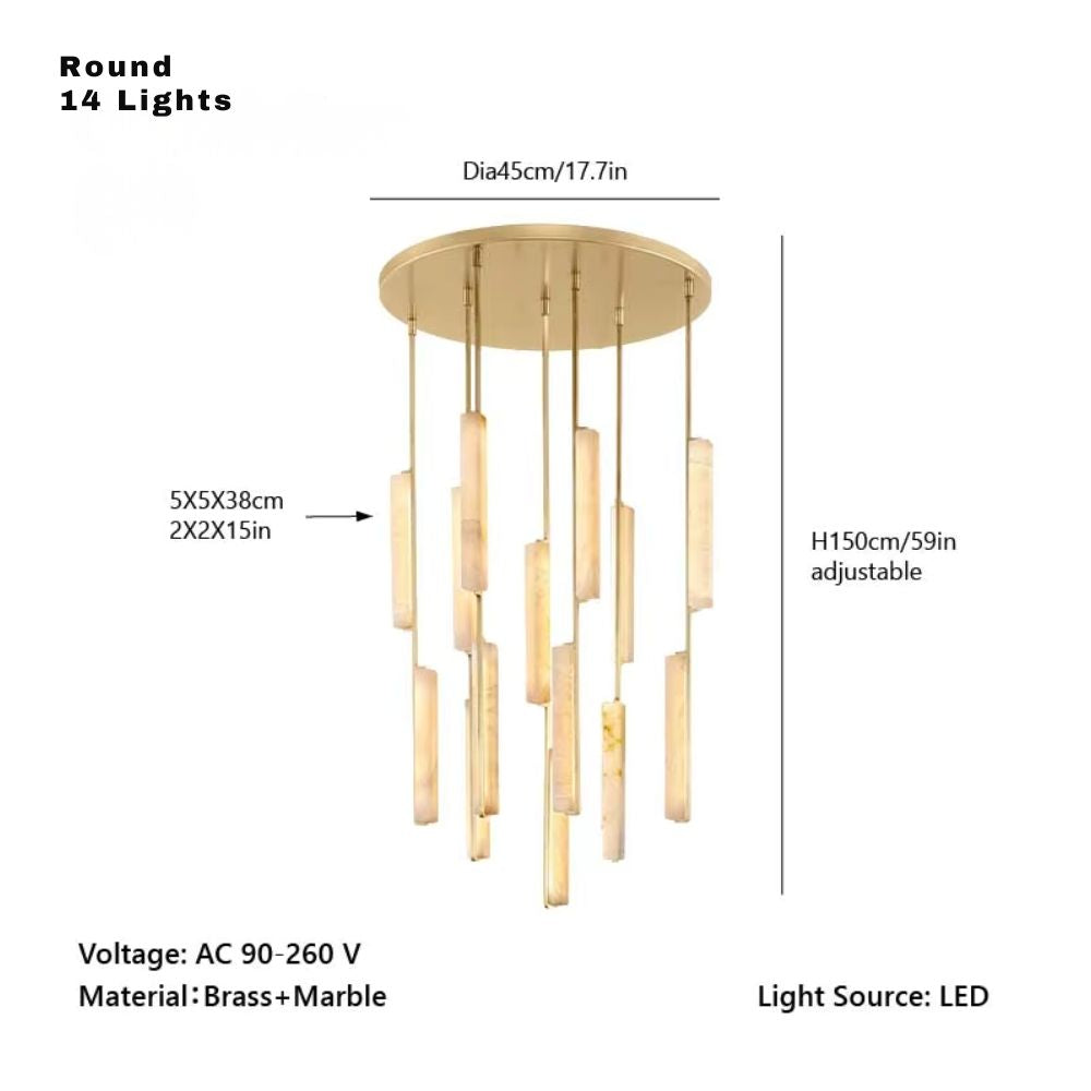 Palix Marble and Brass Chandelier for high ceiling staircase and foyer lighting
