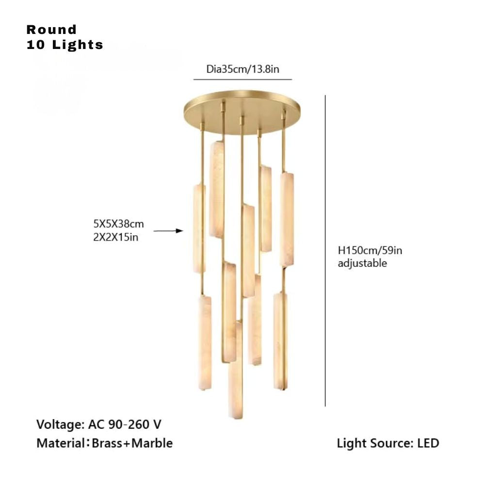 Palix Marble and Brass Chandelier for high ceiling staircase and foyer lighting