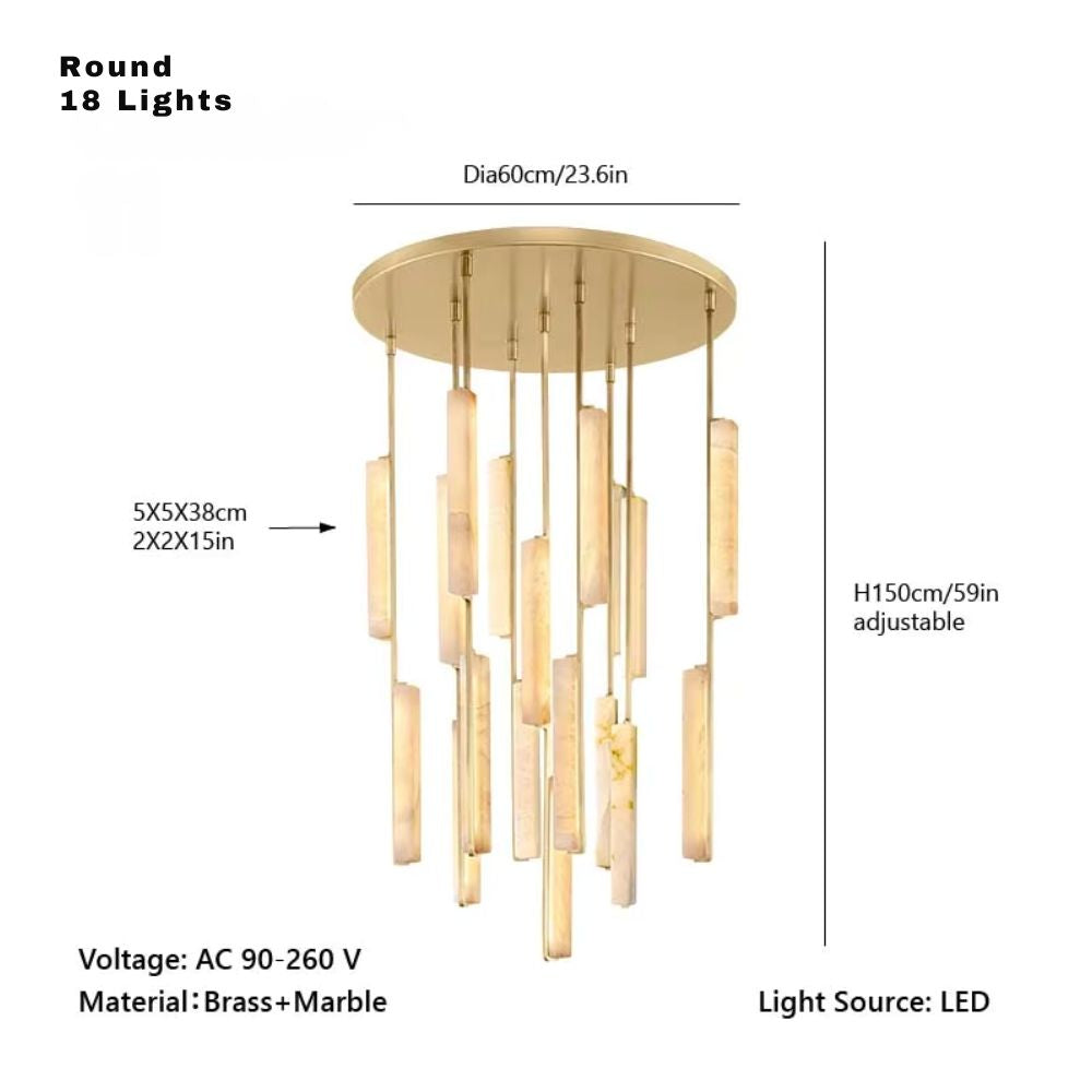 Palix Marble and Brass Chandelier for high ceiling staircase and foyer lighting